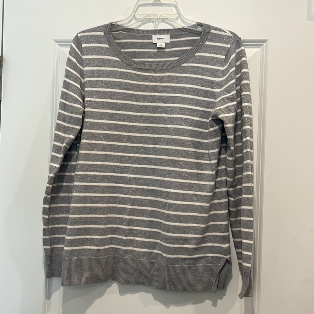 Silver sparkly stripped thin sweater size medium